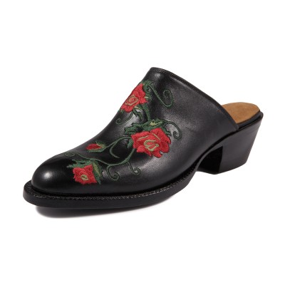 Embroidered Rose Mule
